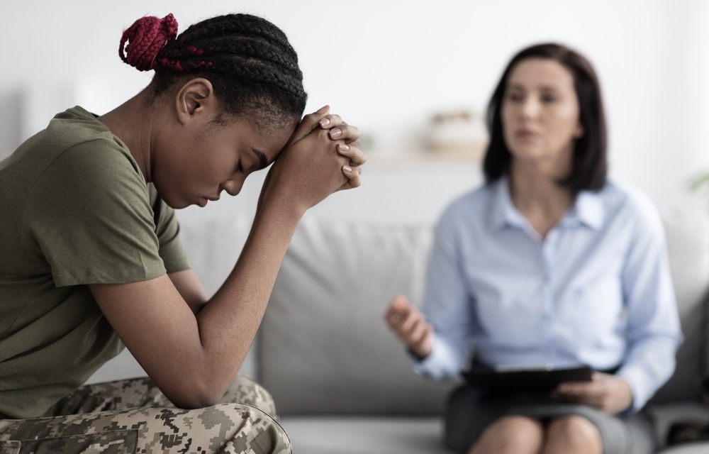 Woman veteran dealing with PTSD trauma